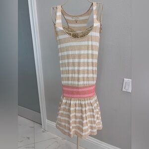 Lilly Pulitzer Size XS Tideline Heathered Sand Bar Striped Tan/White/Pink Dress